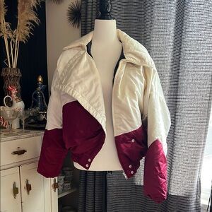 Vintage 80s Ski Parka Stylish Cream and Red Women's Jacket by Jones 🇨🇦